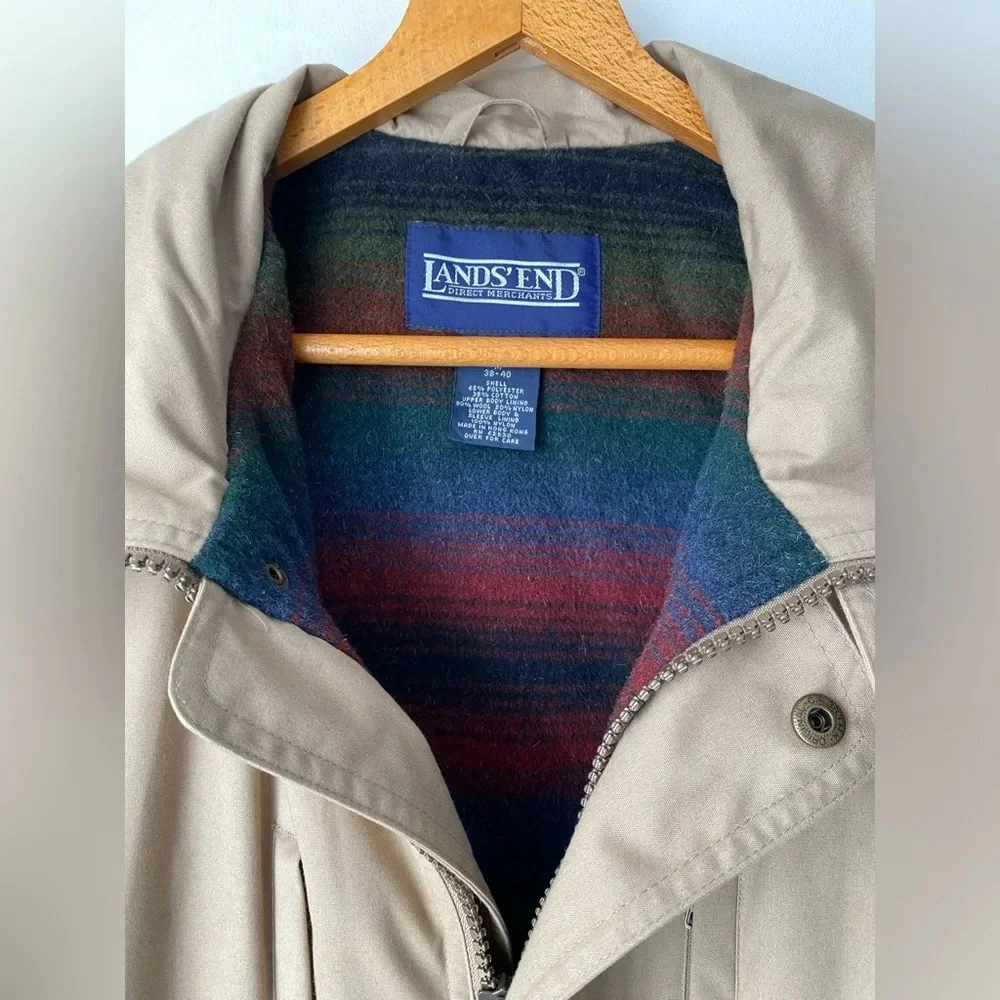 Vintage Land’s End Jacket Men’s Medium Chore Coat Blanket Lined Wool Barn Jacket